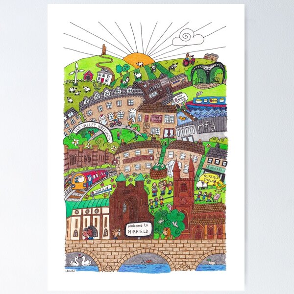 Item preview, Mirfield Yorkshire UK - Hand Drawn Illustration designed and sold by LouiseFranksArt.