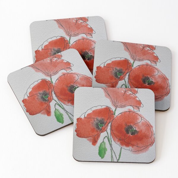 Artikelvorschau, Rote Mohnblumen blühen im Aquarell entworfen und verkauft von Arteaventura.