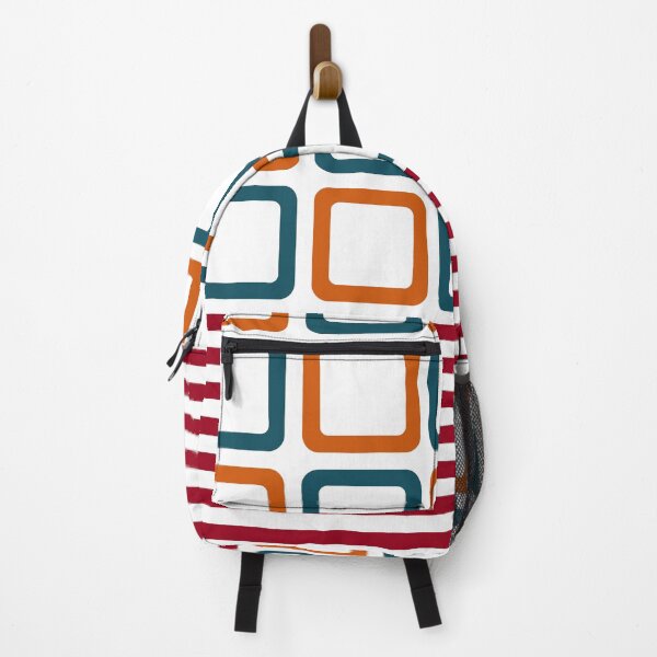 Artikelvorschau, Minimalistische geometrische Retro-Kunst | Retro Teal, Orange abgerundete Quadrate & rote Streifen entworfen und verkauft von ukoko.