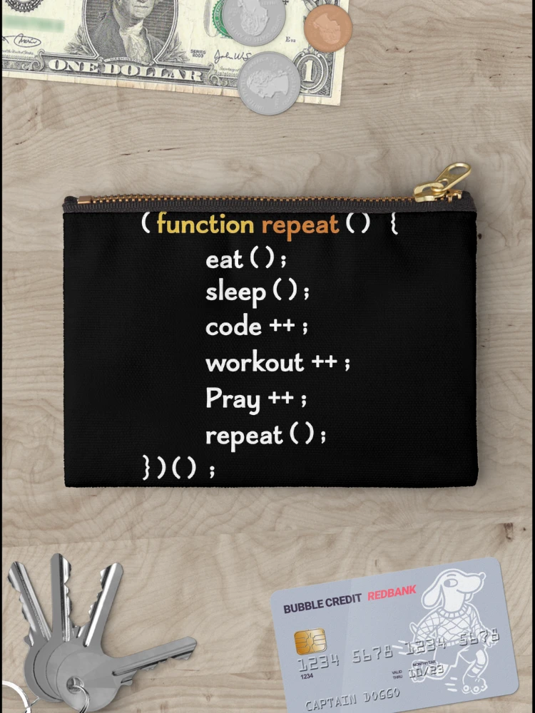 Thumbnail 3 of 4, Zipper Pouch, Funny Computer Science coding Eat Sleep Code / funny coding function / coding gift idea / increment and progress coding idea designed and sold by anodyle.