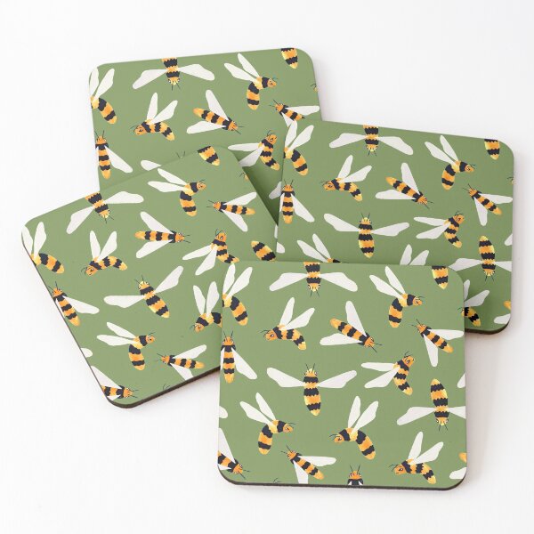 Item preview, Friendly Gouache Bees on Forest Green - Scandi designed and sold by TigaTiga.