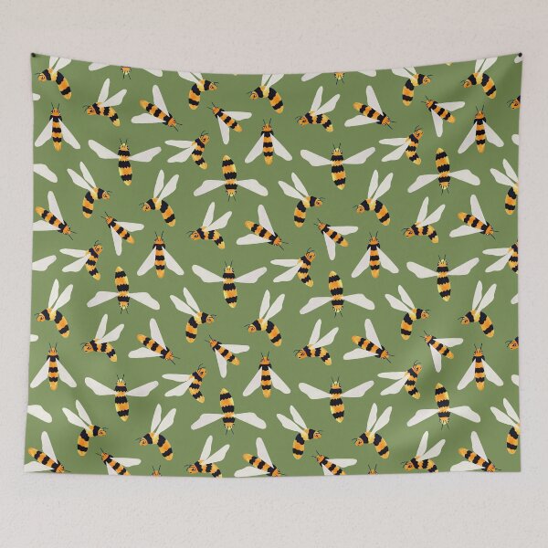 Item preview, Friendly Gouache Bees on Forest Green - Scandi designed and sold by TigaTiga.