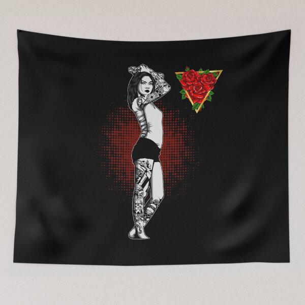 Item preview, Three Red Rose Golden Triangle Full Body Gothic Tattoo Girl designed and sold by darknessjeff86.