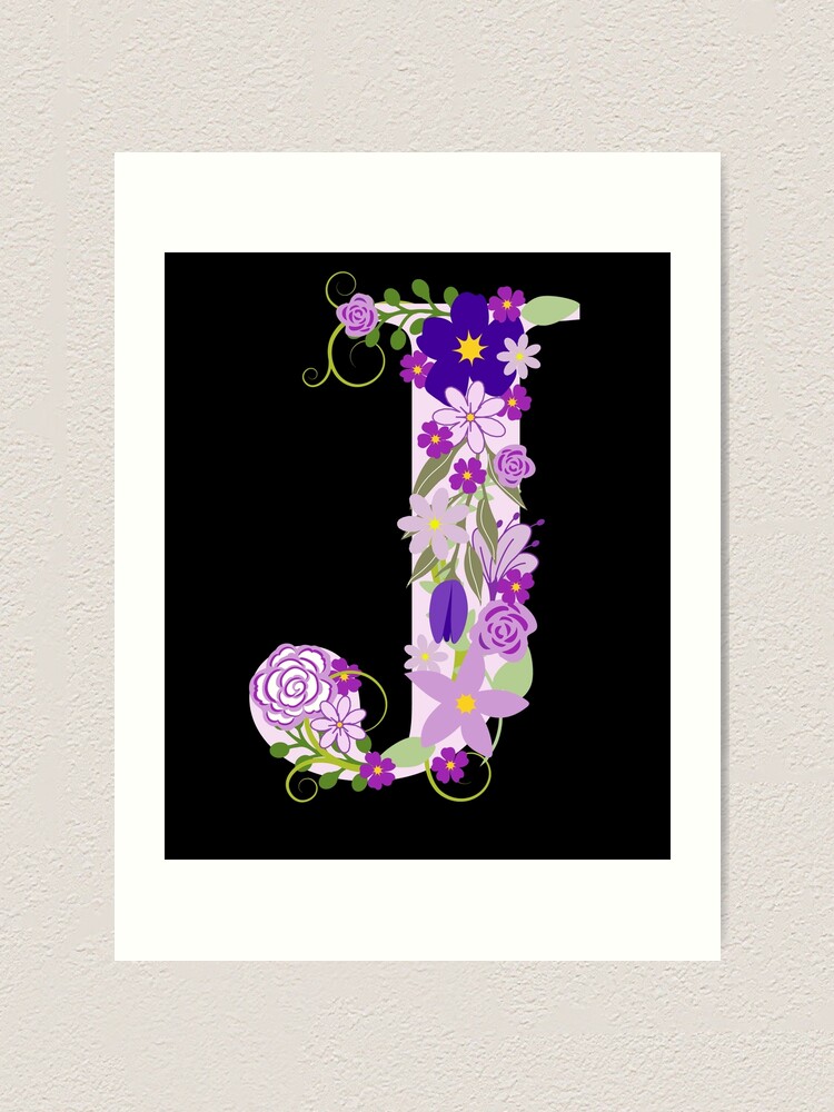 Floral Letter J Alphabet Letters Pink Purple Flower Art Print By Bullquacky Redbubble