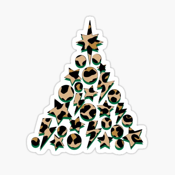 Item preview, Leopard Print Christmas Tree with Green, Lightning, Star and Baubles designed and sold by OneThreeSix.