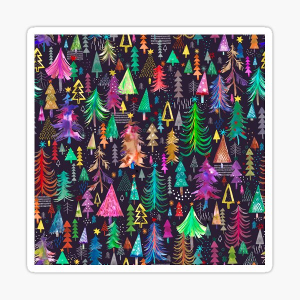 Christmas Woods Night - Winter Pines, Stars and Fir Pattern Sticker