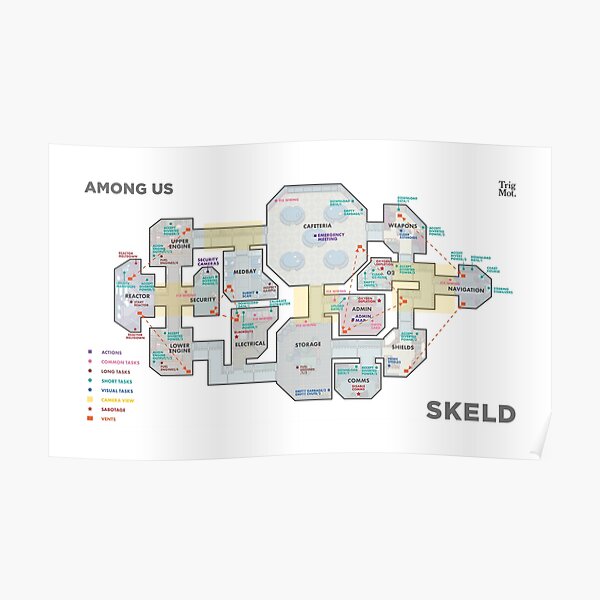 Download Among Us Skeld Guide Map Poster By Trigmot Redbubble