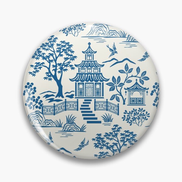 Item preview, Chinoiserie Pagoda Blue on White designed and sold by Barbara Pixton.