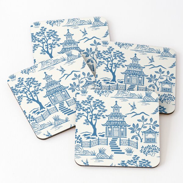 Item preview, Chinoiserie Pagoda Blue on White designed and sold by Barbara Pixton.