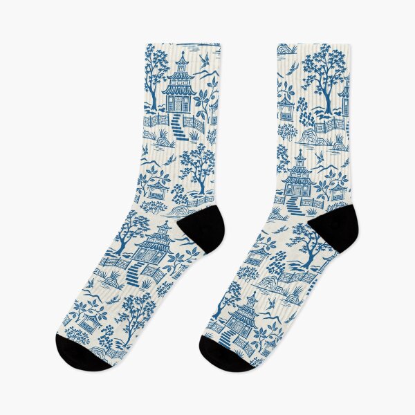 Item preview, Chinoiserie Pagoda Blue on White designed and sold by Barbara Pixton.