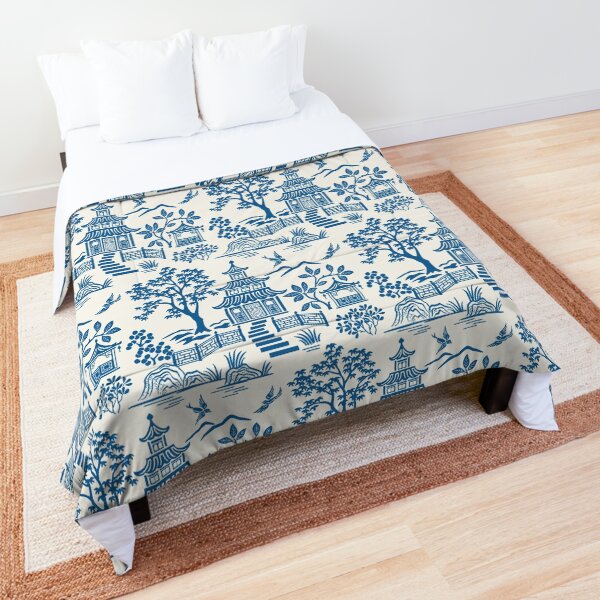 Item preview, Chinoiserie Pagoda Blue on White designed and sold by Barbara Pixton.