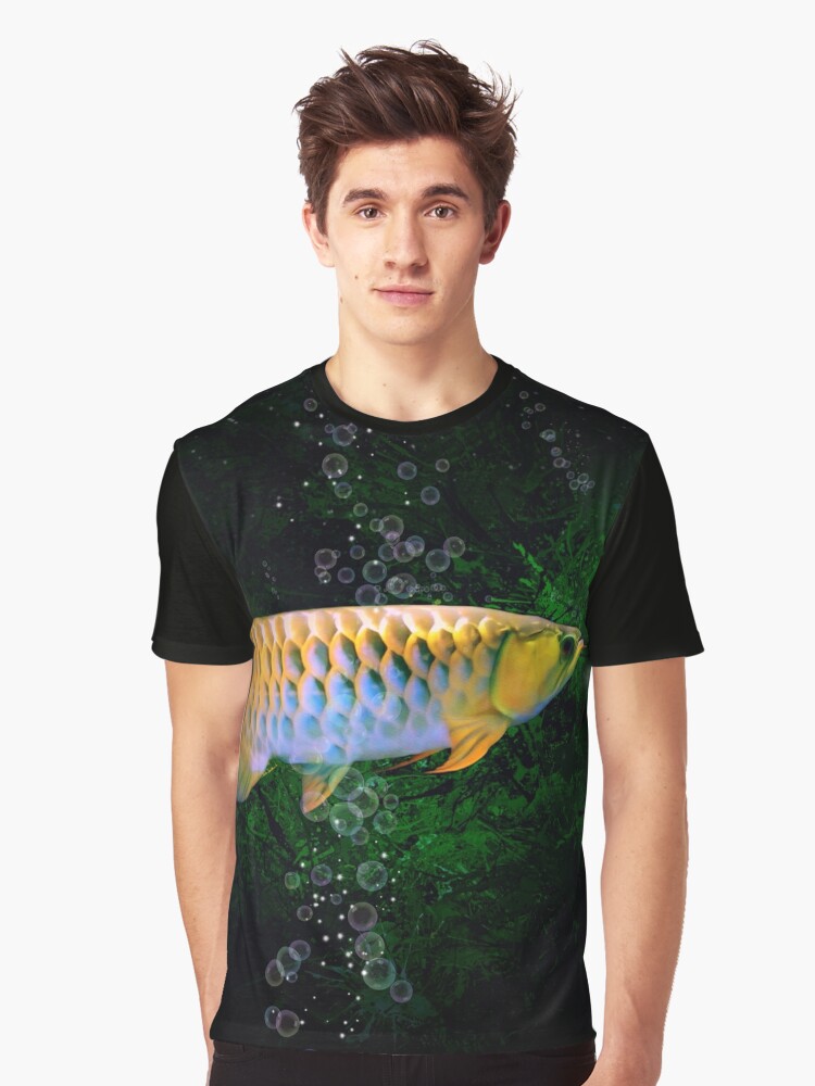Gold Asian Arowana Aquatic Portrait  Graphic T-Shirt for Sale by