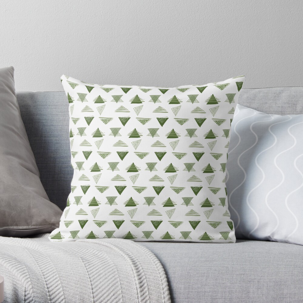 Jungle Pattern Set | Hand drawn green triangle pattern Throw Pillow
