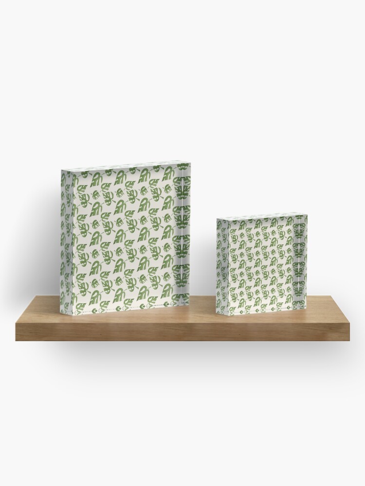Alternate view of Jungle Pattern Set | Green and Tan Tropical Leaf pattern Acrylic Block