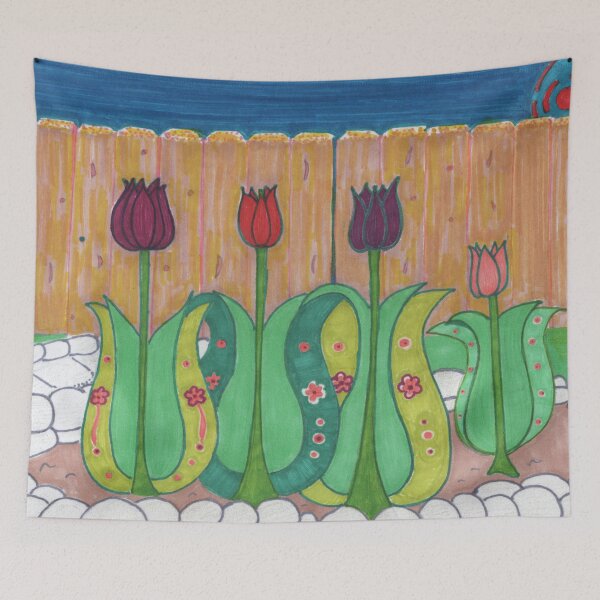 Item preview, Tulips gathering in the rock garden designed and sold by BelindaFuller.