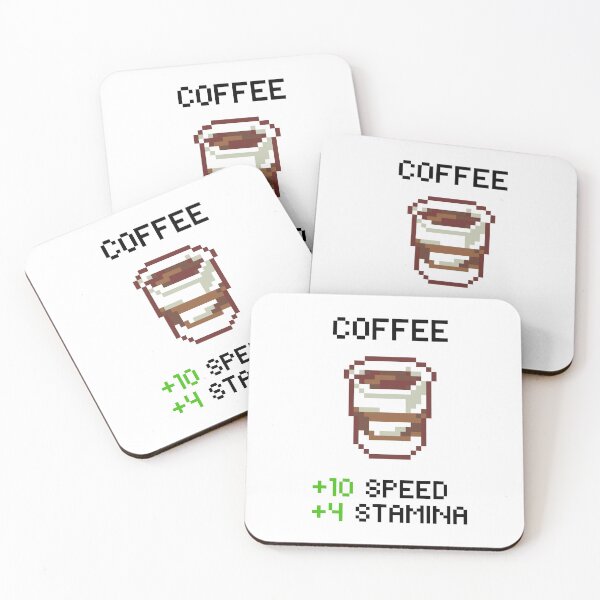 Item preview, funny pixel art coffee item stats designed and sold by AverageApparel.