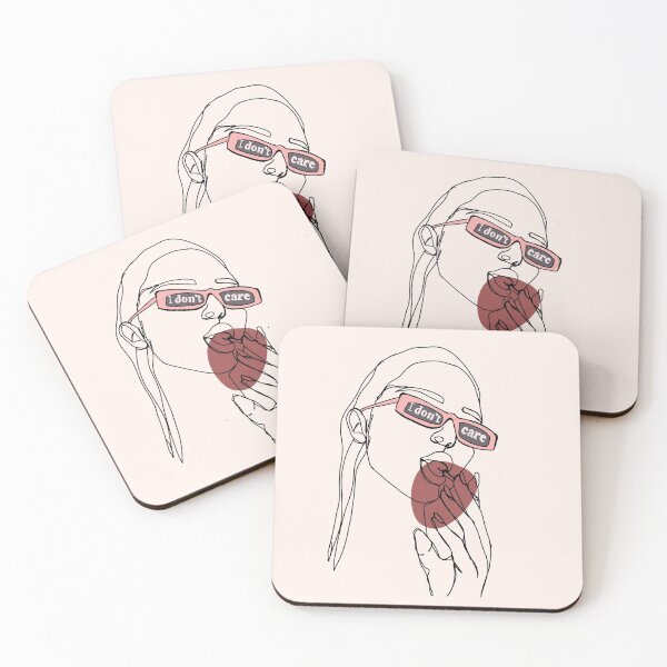 Item preview, Red "I Don't Care" Sunglasses Lollipop Continuous line portrait female  designed and sold by 12talbo.