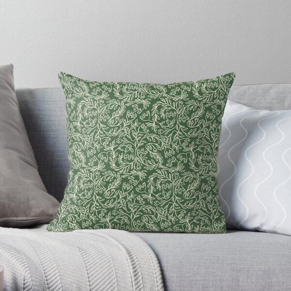 Indian cream and basil green print. Throw Pillow