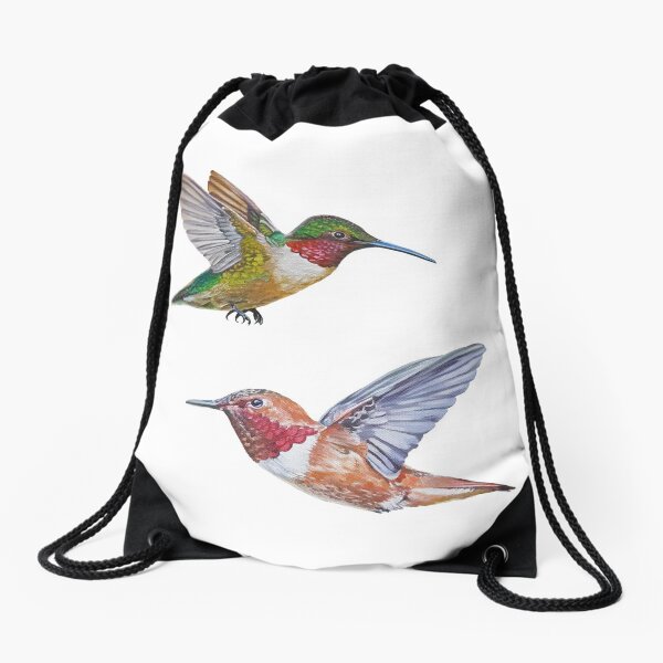 Hummingbirds set (Rufous & Ruby throated) Drawstring Bag