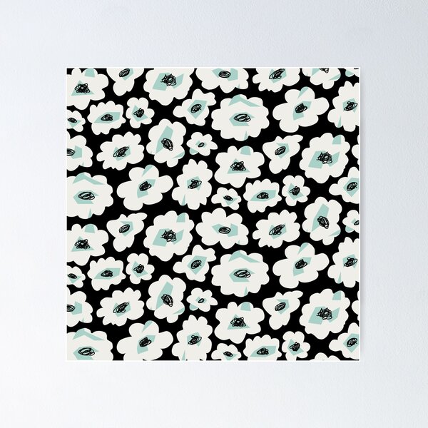 Item preview, Chunky black and cream retro floral with mint green designed and sold by misentangled.