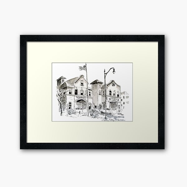 Whimsical Firehouse Engine 34, Ladder 7 - Buffalo NY Framed Art Print