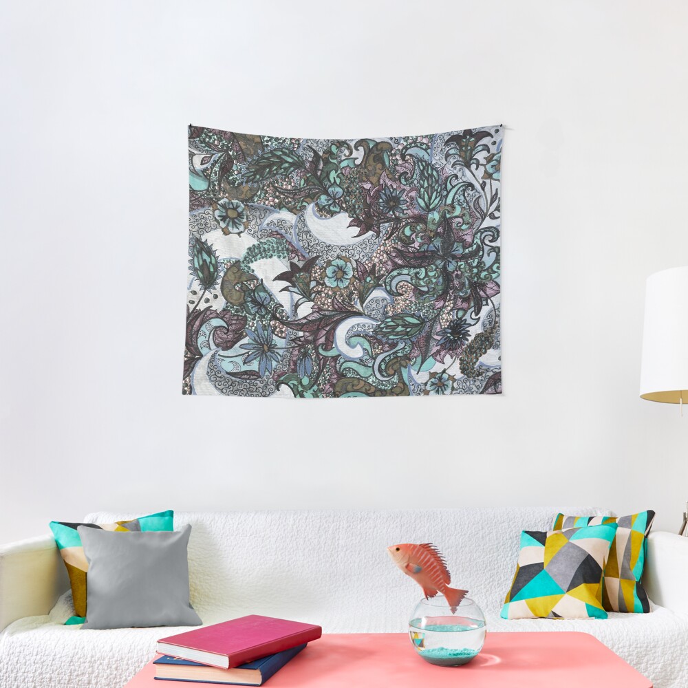 Textile Tattoo Mandala Pale Blue Tapestry