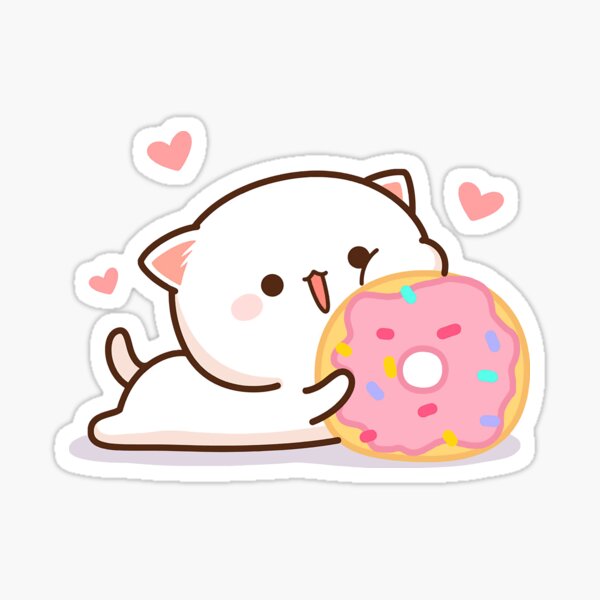 Mochi Mochi Peach Cat Peach In Love With A Donut Sticker For Sale By Krimsy Redbubble