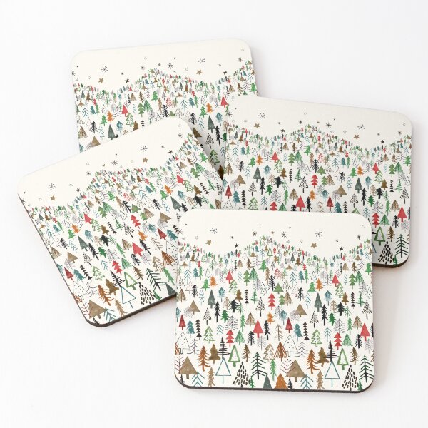 Item preview, Night forest mountain Christmas trees Green Red designed and sold by ninoladesign.