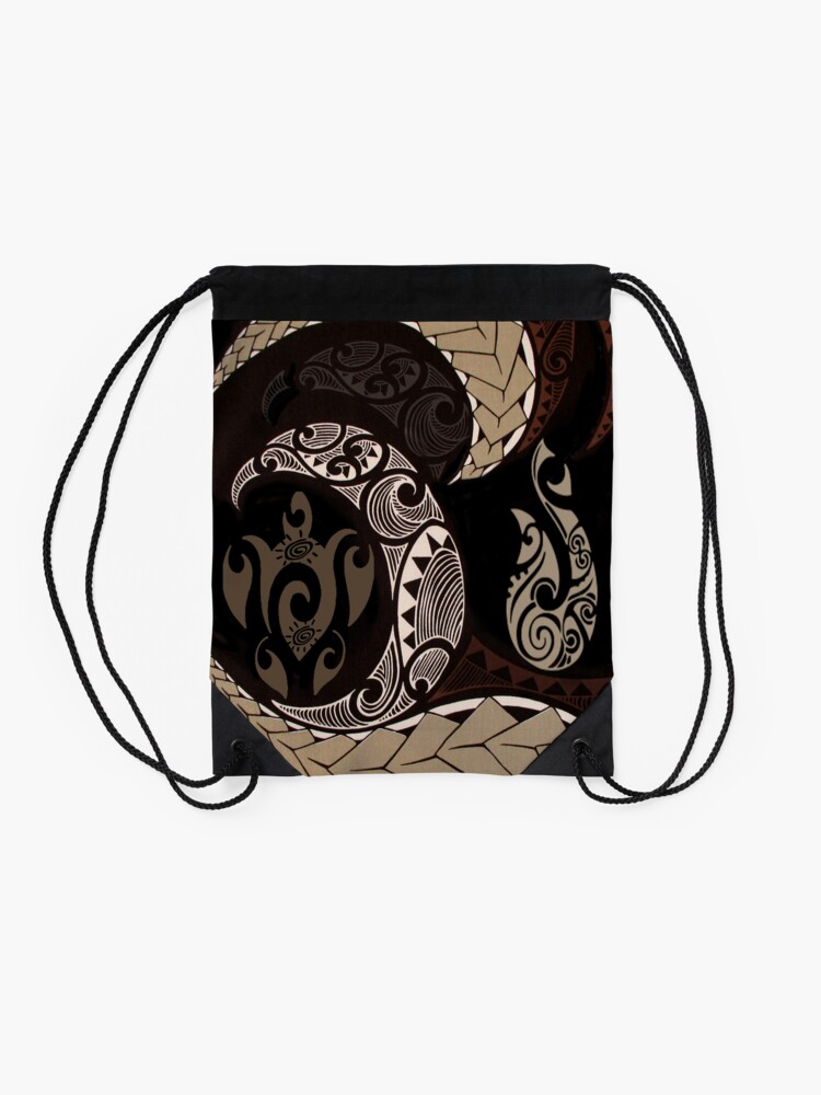 Alternate view of Hawaiian Tapa Fish Hook and Honu Drawstring Bag