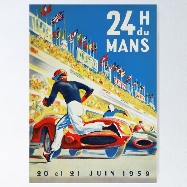 Item preview, Le Mans, 24 Hour Car Race, 1959 Car Race Vintage Poster designed and sold by vintagevivian.