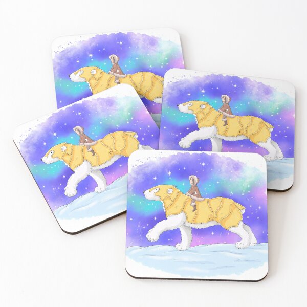Item preview, His dark materials artwork - Lyra rides polar bear under the star filled northern lights sky  designed and sold by Whimsicolourart.
