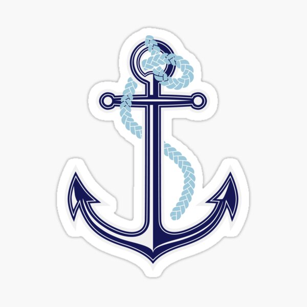 White and blue anchor with rope Sticker