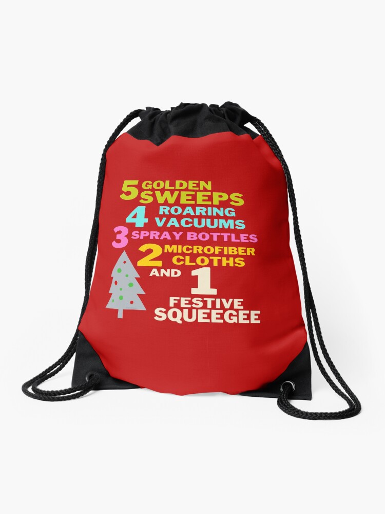 Thumbnail 1 of 3, Drawstring Bag, 1 Festive Squeegee Funny Christmas Cleaning Humor designed and sold by SavvyCleaner.