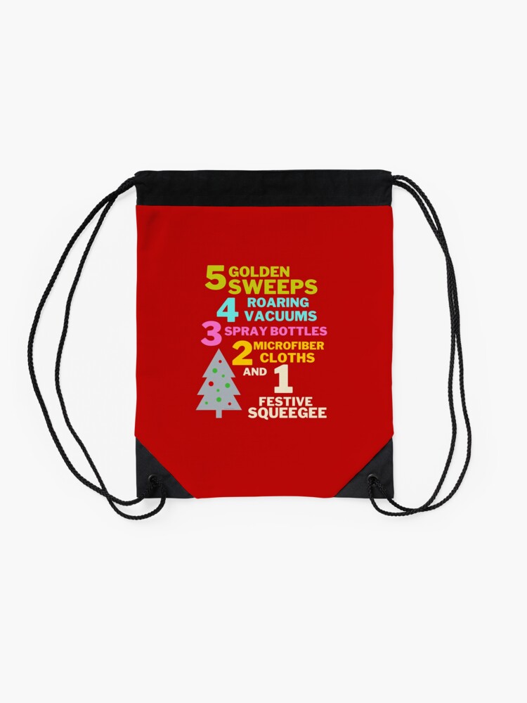 Thumbnail 2 of 3, Drawstring Bag, 1 Festive Squeegee Funny Christmas Cleaning Humor designed and sold by SavvyCleaner.