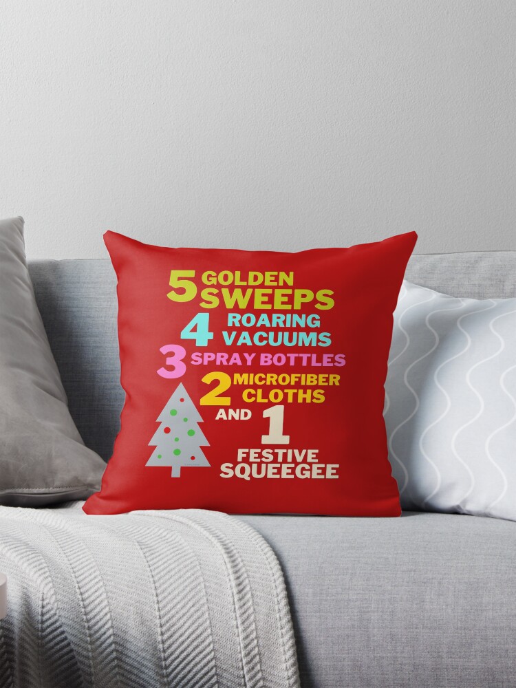 Thumbnail 1 of 4, Pillow, 1 Festive Squeegee Funny Christmas Cleaning Humor designed and sold by SavvyCleaner.