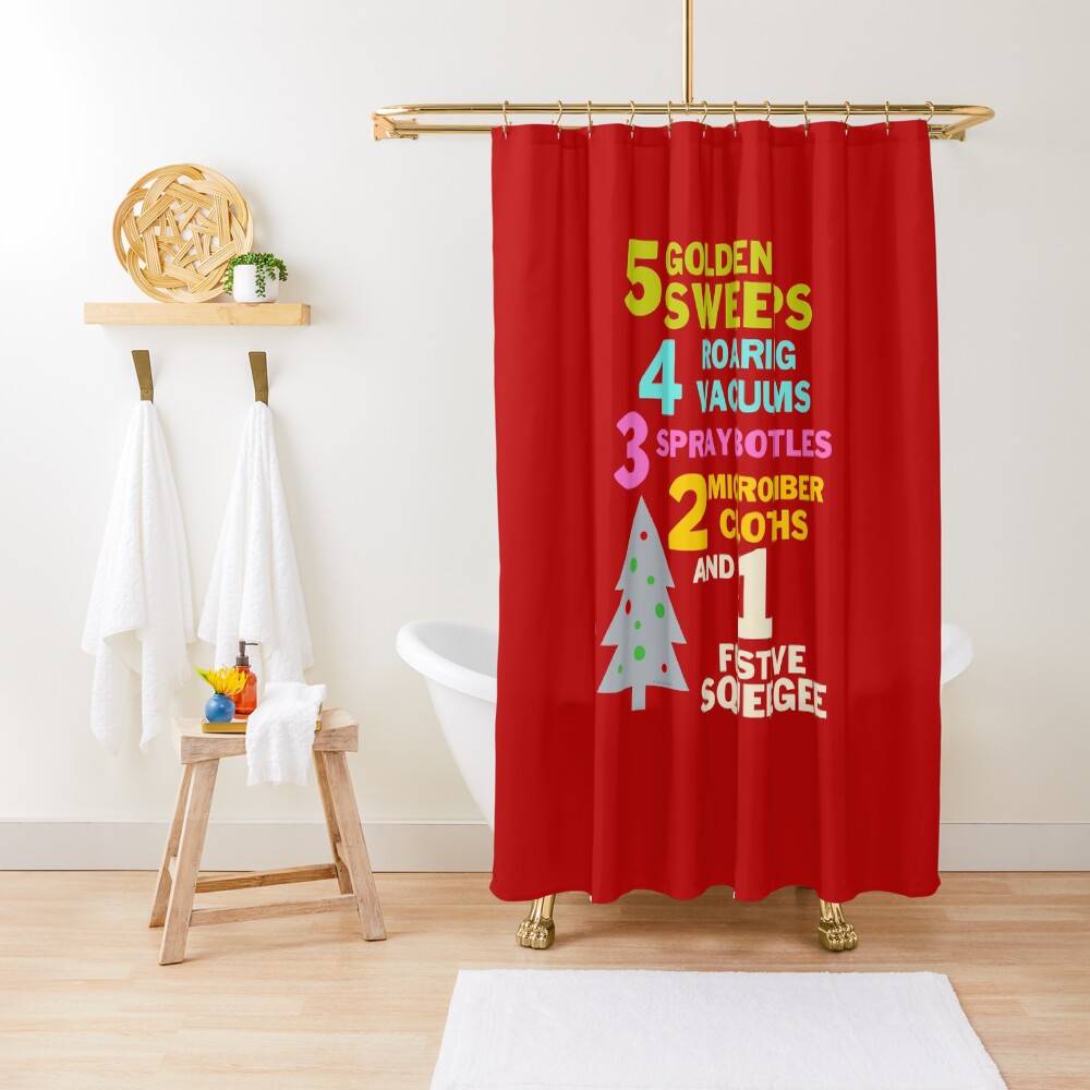 1 Festive Squeegee Funny Christmas Cleaning Humor Shower Curtain