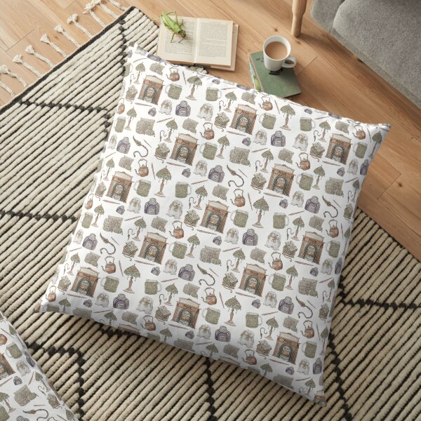 Cozy Hearth Witch with White Background Floor Pillow