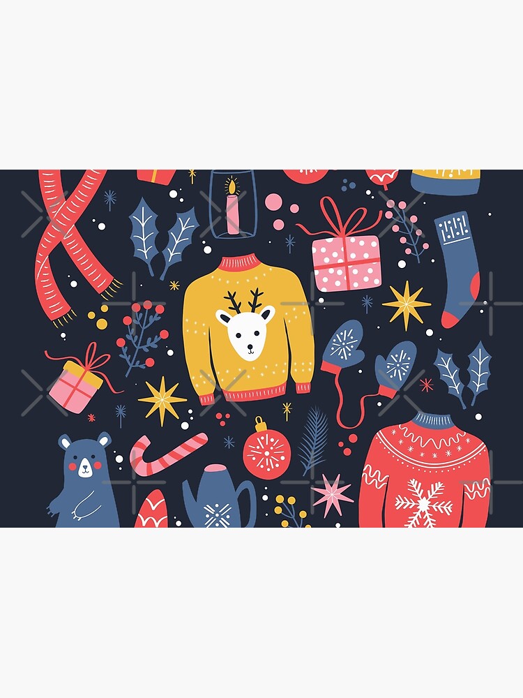 Collection of new year and christmas elements. Traditional winter holiday decoration, clothes, gifts and animals, dark by BlueLela