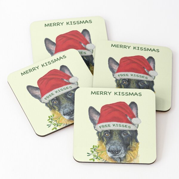 Item preview, Merry Kismass German Shepherd free kisses fun Christmas design with mistletoe designed and sold by IslesArt.