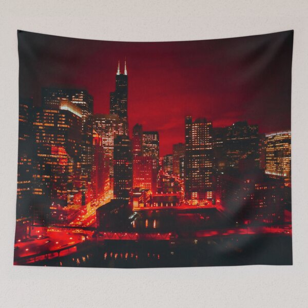 Item preview, Red Chicago River at Night designed and sold by Zurickdesigns.