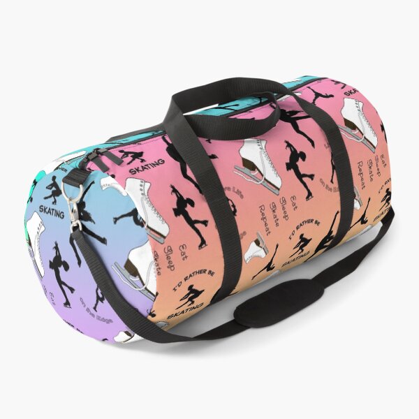 Figure Skating Life- Style 1- Skates and Silhouettes on Pastel Rainbow Duffle Bag