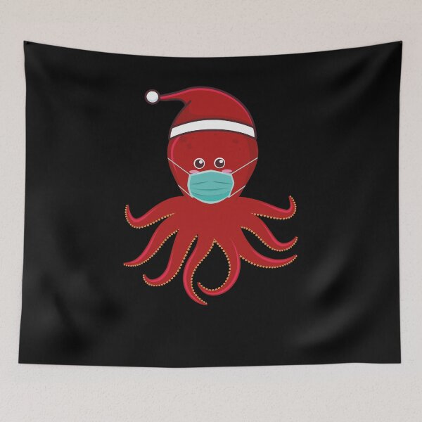 Item preview, Minimalist octopus celebrating Christmas with a Christmas hat designed and sold by IyadBro.