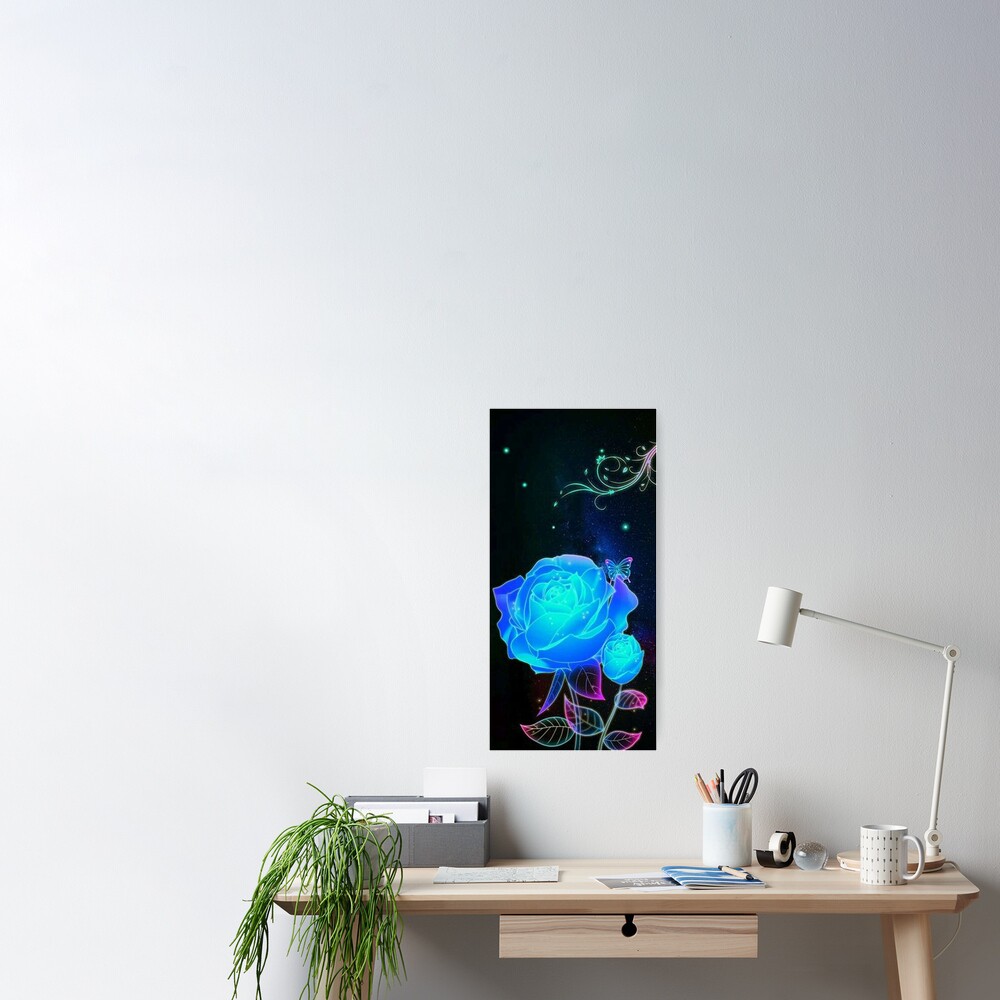 Glowing Neon Blue Rose | Art Board Print