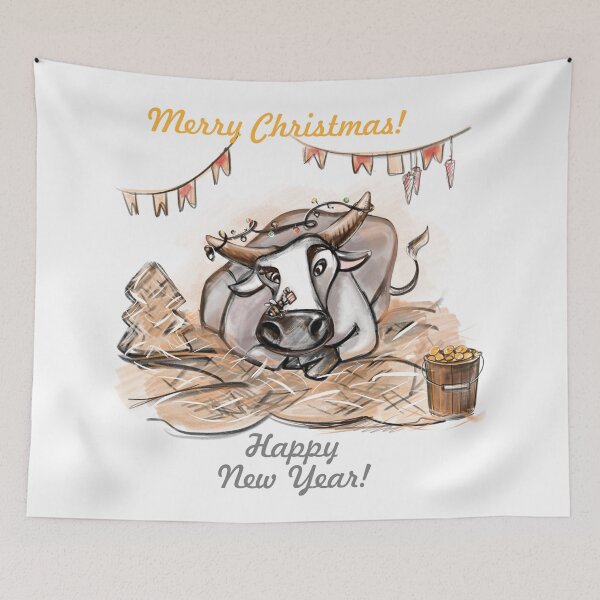 Item preview, Bee gives a gift to a white bull designed and sold by Mankaanna.