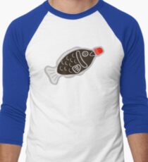 Sushi Soy Fish Pattern in Blue Men's Baseball ¾ T-Shirt