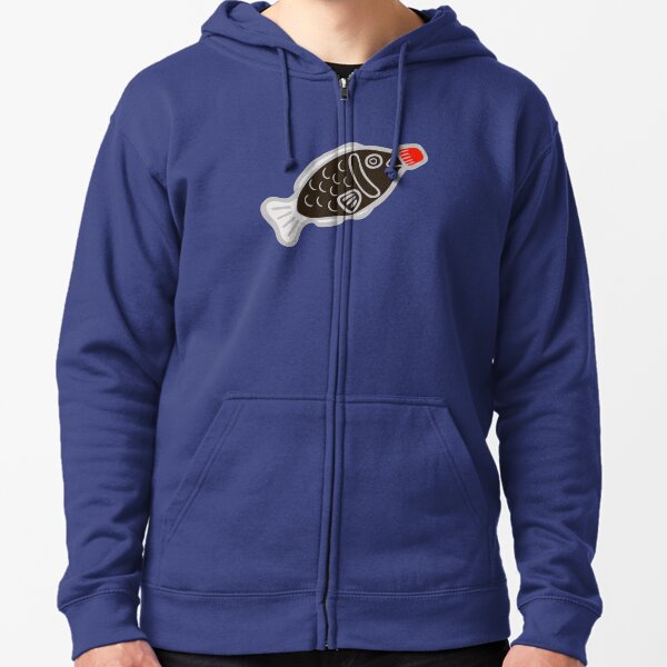 Sushi Soy Fish Pattern in Blue Zipped Hoodie