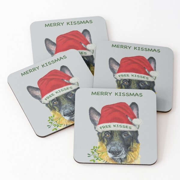 Item preview, Merry Kismass German Shepherd free kisses fun Christmas design with mistletoe designed and sold by IslesArt.