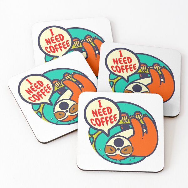 Item preview, I need coffee - slogan with chubby upside down original cartoon cute sloth character designed and sold by cappobeano.