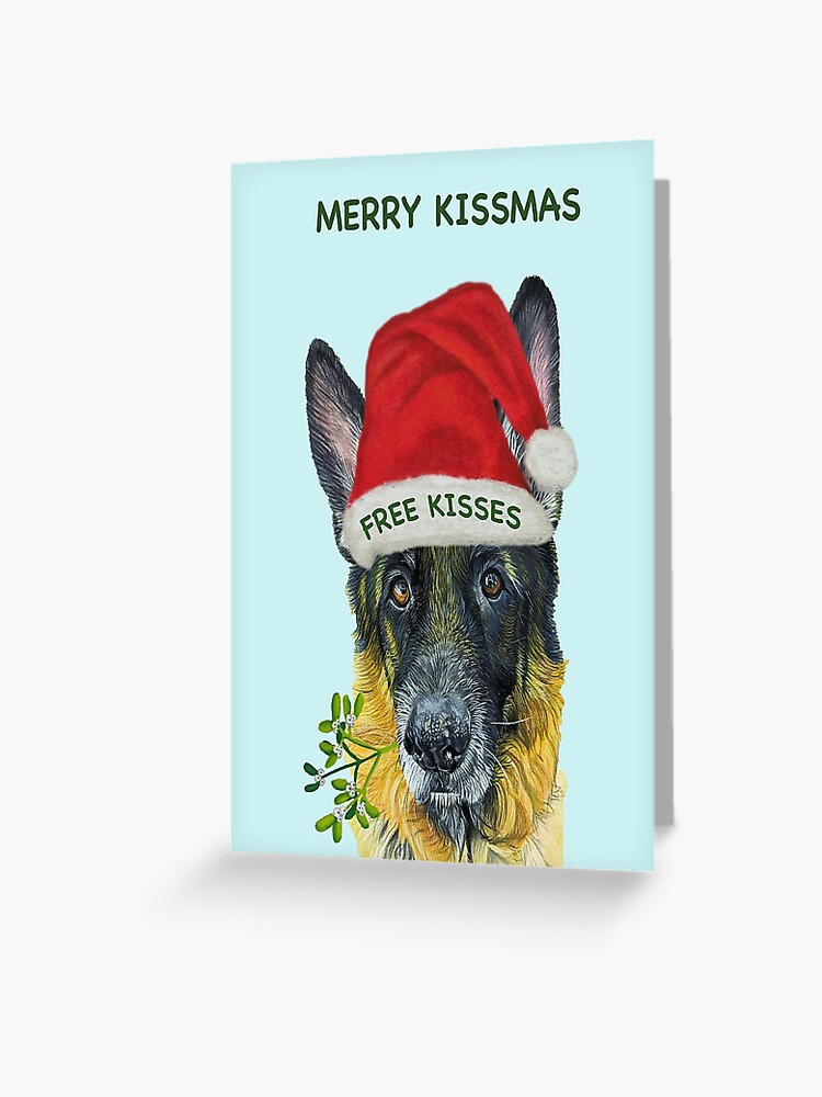 Carte De Vœux Joyeux Kismass Berger Allemand Bisous Gratuits Design De Noel Amusant Avec Gui Par Islesart Redbubble