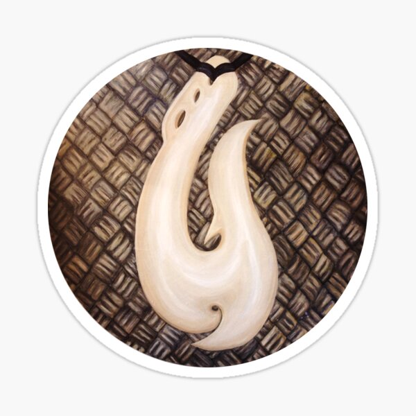 Maori whalebone pendant on woven flax Sticker